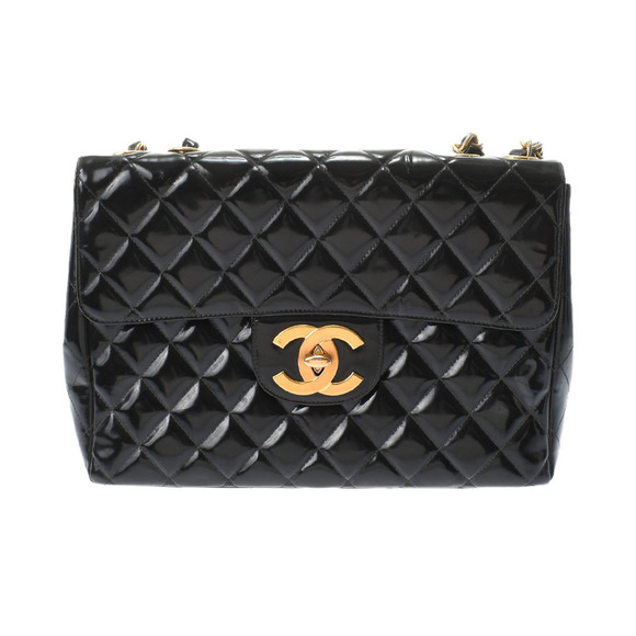 Chanel Big Matelasse Chain Shoulder 30cm Black/gold Hardware Patent Calf - Picture 1 of 13